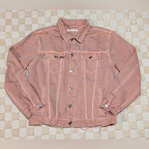 PacSun Men’s Coral Distressed Denim Jacket Size Large